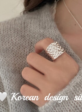 韩国东大门小众设计银饰 S925纯银百搭宽版肌理感戒指重工高级感