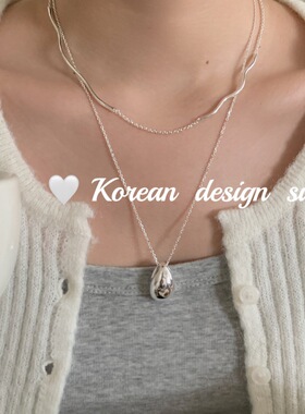 韩版秋冬新款银素链 S925纯银极简不规则波浪线条拼接项链高级感