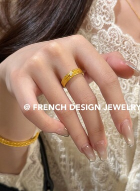 法式高级感布契风手工拉丝指环 S925纯银镶钻八芒星戒指气质轻奢