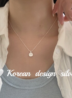 韩国轻奢设计拉丝饰品 S925纯银简约拉丝圆牌项链链高级感ins