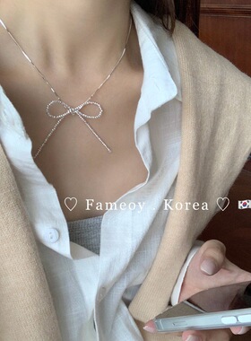 韩国高级感ins风小众设计百搭锁骨链 S925纯银简约碎银蝴蝶结项链