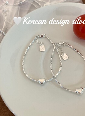 韩国ins风亮银设计饰品 s925纯银爱心碎银简约手链百搭感女款