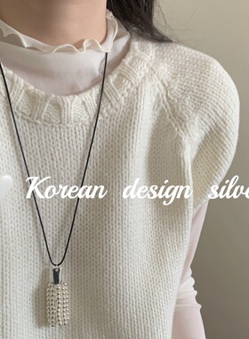 韩系轻奢小众设计毛衣链 S925纯银珠珠流苏黑绳可调节项链高级感