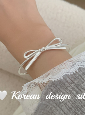 韩国东大门简约亮银饰品 S925纯银简约蝴蝶结C字手镯女 ins风手环
