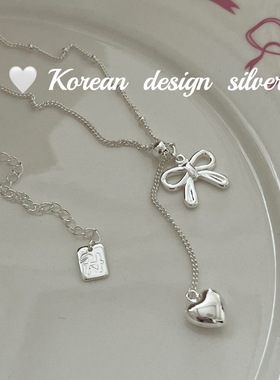 日系韩版ins风设计银饰品 S925纯银爱心蝴蝶结简约项链叠戴锁骨链