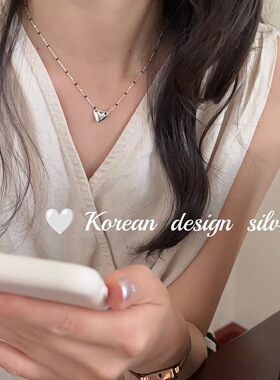 韩版ins风S925纯银项链 爱心黑色滴胶十字链女小众设计锁骨链