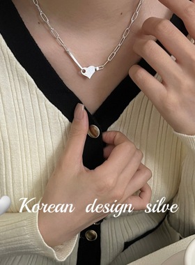 韩国ins风东大门秋冬新款饰品 S925纯银小众设计爱心形钩子项链女