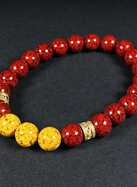 原矿朱砂透光晶体砂雄黄六字真言手链手串男女本命年烫金手链手串