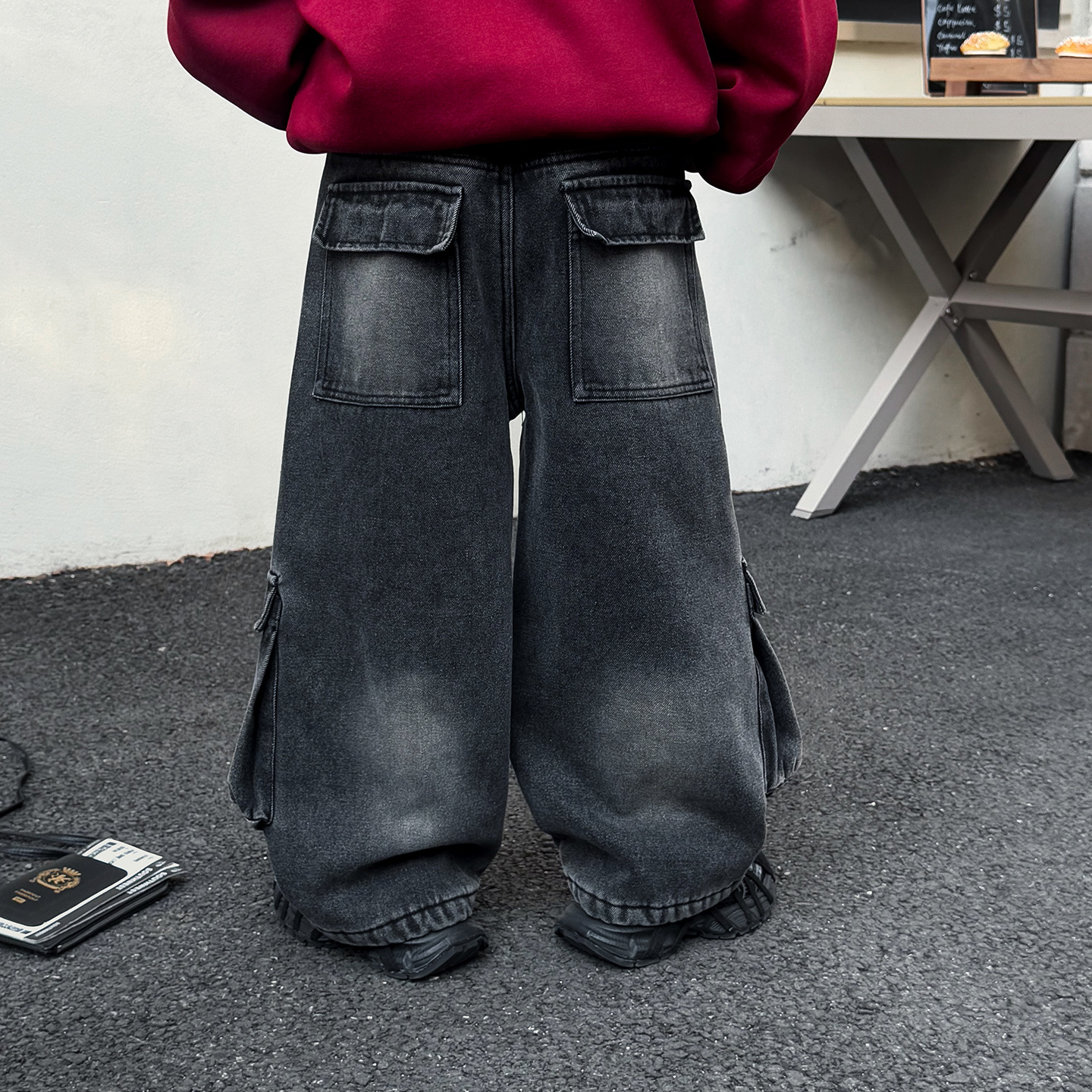 顽兔2025男童冬款帅气重工宝宝休闲裤百搭多口袋加绒儿童牛仔裤潮 - 图2