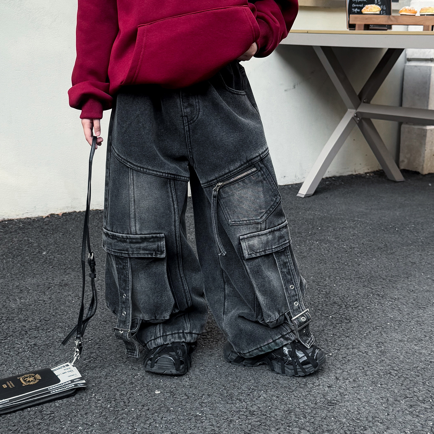 顽兔2025男童冬款帅气重工宝宝休闲裤百搭多口袋加绒儿童牛仔裤潮 - 图0