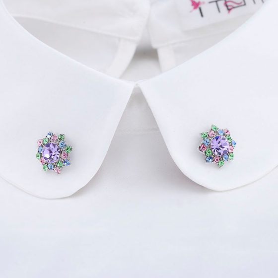 Japanese and Korean rhinestone fan -broocated high -grade chest flower jackets Dew -needle all -handed small neck shirt collar collar clip accessories