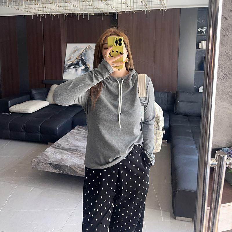 极简风 大码女装胖mm25年秋冬装新款T恤连帽打底衫休闲内搭上衣服,淘宝优惠券,粉丝福利购,淘宝优惠卷