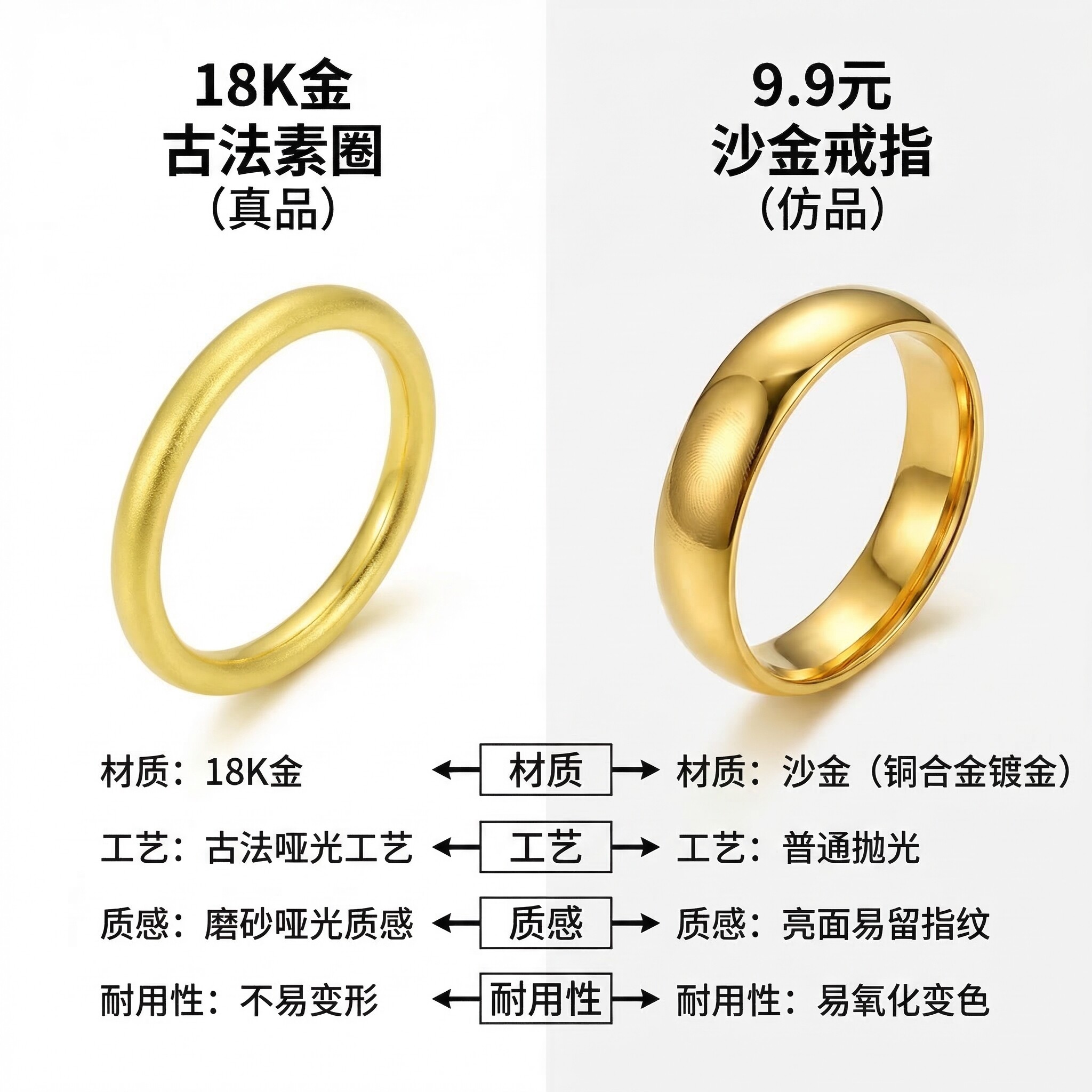 18k gold ancient method plain ring light luxury niche women's model