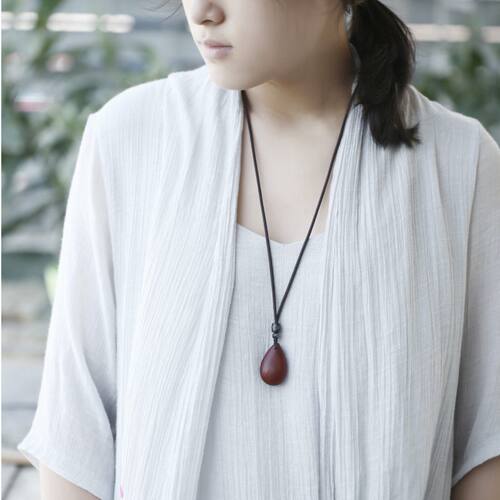 「上善」禅意水滴小叶紫檀沉香木吊坠男女项链项坠挂件毛衣链刻字 - 图1