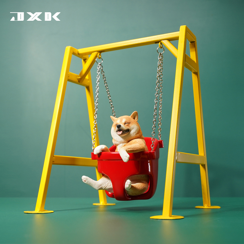 JXK 1/6荡秋千柴犬模型 仿真动物可爱快乐小狗表情包周边玩偶摆件 - 图0