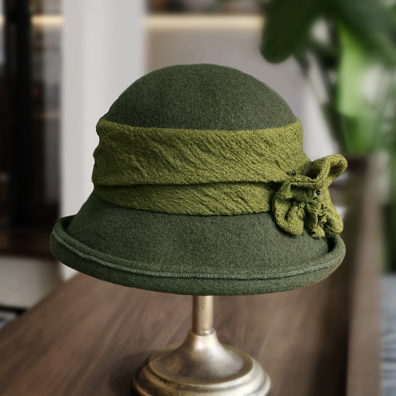 小野商 贵妇澳洲羊毛毡帽高端版秋冬帽子女保暖花朵卷边盆帽时尚,淘宝优惠券,粉丝福利购,淘宝优惠卷