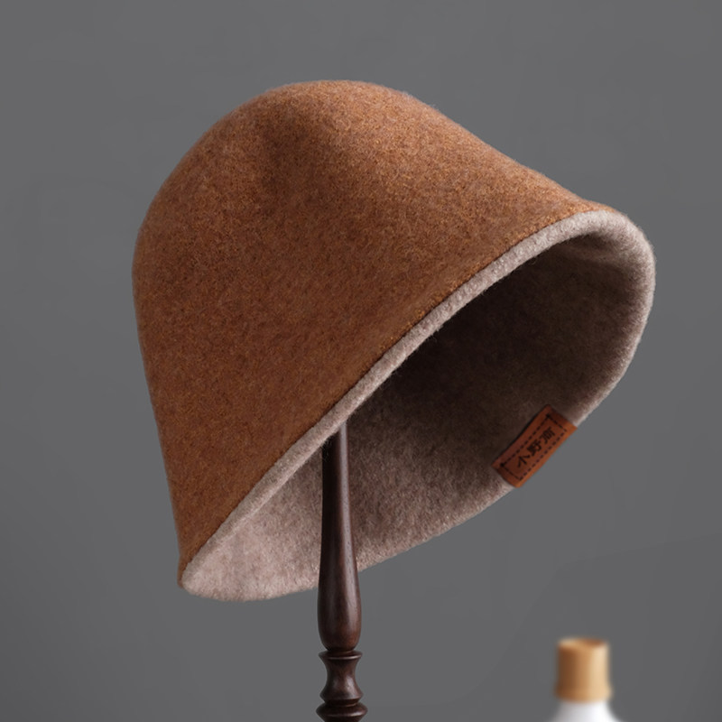 小野商双面戴精品美丽诺羊毛帽子女帽秋冬渔夫帽男款保暖护耳大头