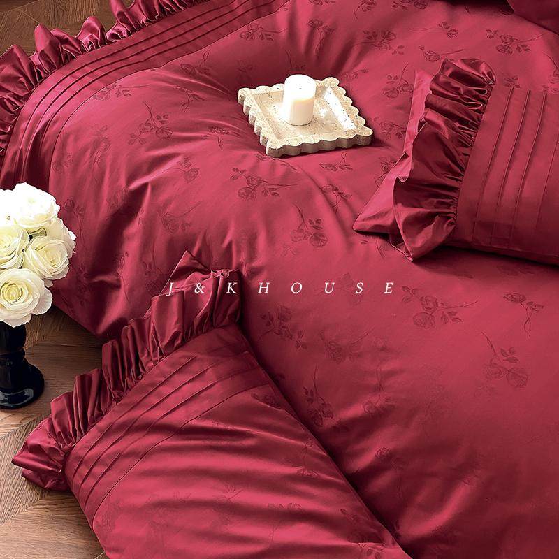 Girlish | 法式婚庆全棉贡缎四件套纯棉提花被套红色结婚床上用品,淘宝优惠券,粉丝福利购,淘宝优惠卷