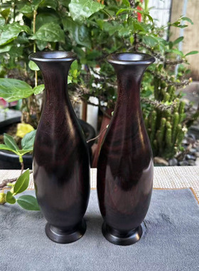 大红酸枝整木雕花瓶摆件一对交趾黄檀红木工艺品装饰礼品实拍