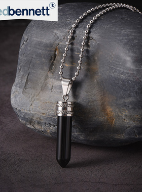 英国项链男士黑玛瑙叠戴吊坠