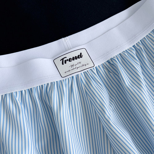 冰丝男士内裤夏季清新条纹格子宽松阿罗裤青少年居家休闲舒适睡裤 - 图1