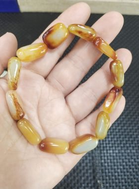 天然和田玉籽料随型手链红皮油润白玉手串精品玉石黄沁皮原石经典
