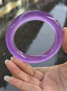 精品缅甸翡翠手镯冰种水沫玉紫罗兰玉镯冰透圆条镯子女款福镯手饰