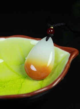 天然新疆白玉水滴形吊坠 籽料原石挂件 糖白玉情侣款精品玉石吊坠