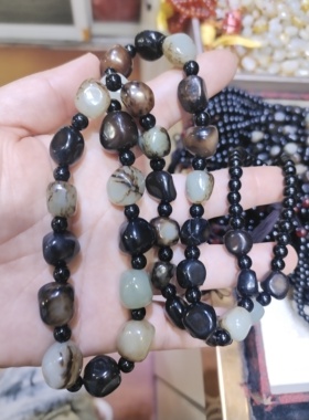 新疆和田玉黑皮籽料原石项链挂链男女款真玉项链随型时来运转