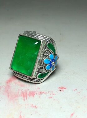 镶嵌扳指复古新款藏族霸气冰种雕刻正品放心男款景泰蓝色大气戒指