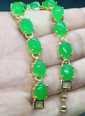 缅甸绿色冰种镶嵌金色边手链女款精美气质奢华时尚玉石手链