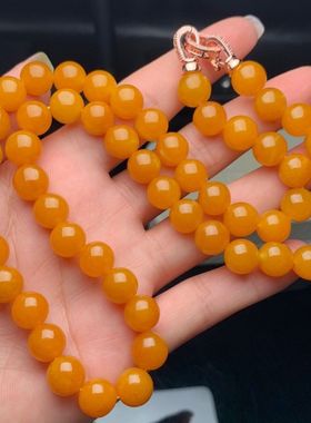 玉石黄龙玉精雕黄色项链鸡油黄黄龙玉项链正圆玉石黄翡男女款精品