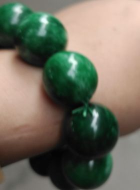 帝王绿干青铁龙生翡翠色手链祖母绿满绿色男款霸气十足大圆珠手链