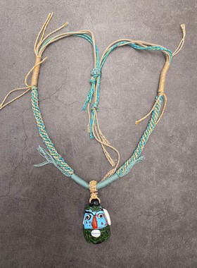 藏式编绳腓尼基人脸琉璃项链 民族风男女百搭毛衣链 锁骨链配饰