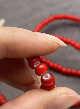 非洲贸易珠 红色白芯琉璃项链 古珠老珠百搭珠饰 文玩配珠diy散珠