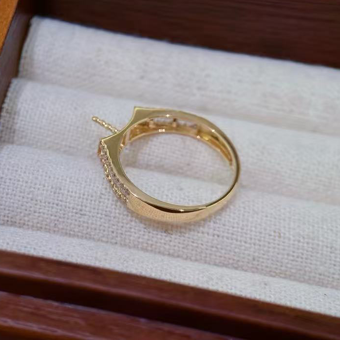 18k金锆石10-11mm淡水珍珠戒指配件时尚简洁大方裸珠diy戒托空托 - 图1