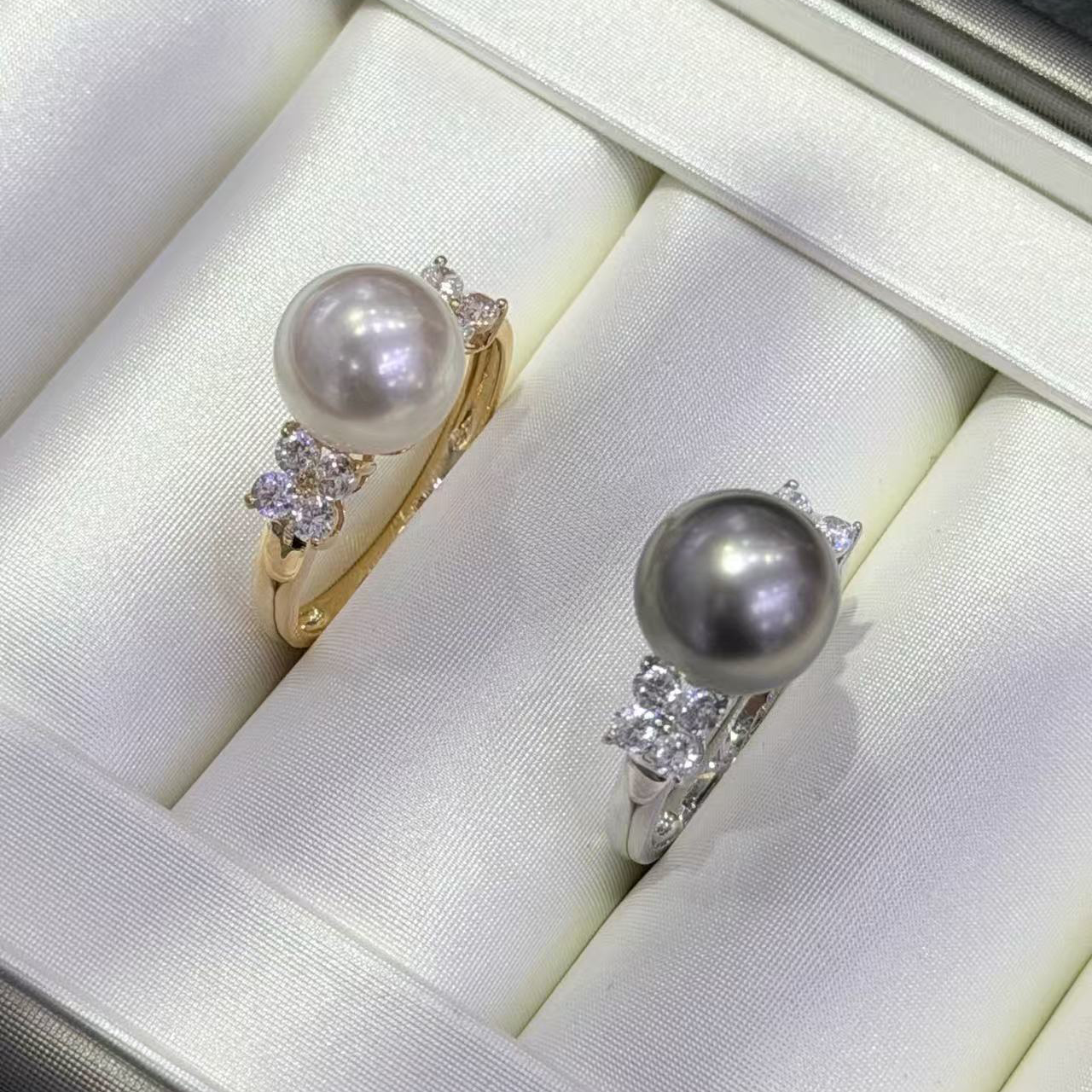 18k gold zircon 8-9mm natural pearl ring accessories light luxury butterfly style round bare beads diy ring holder empty holder