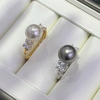18k gold zircon 8-9mm natural pearl ring accessories light luxury butterfly style round bare beads diy ring holder empty holder