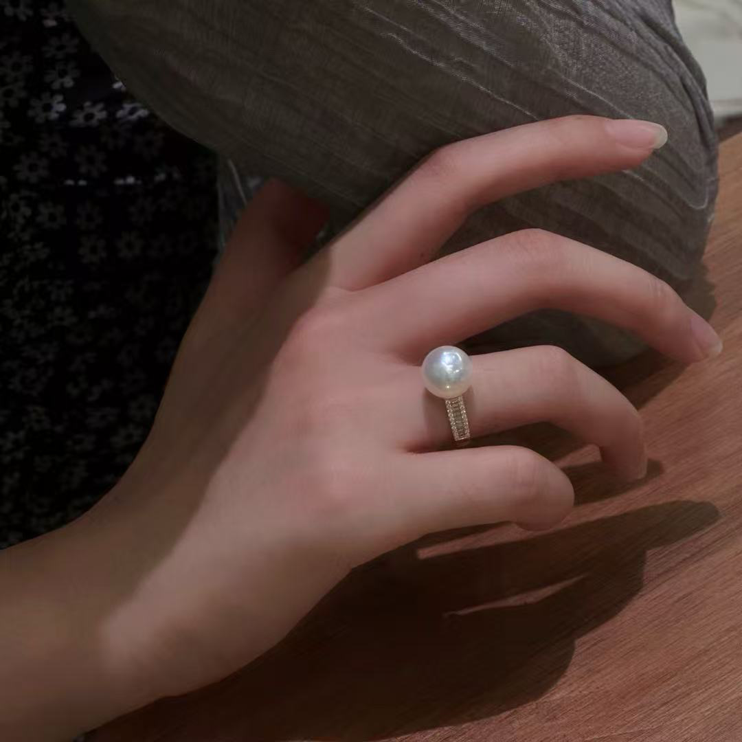 18k金锆石10-11mm淡水珍珠戒指配件时尚简洁大方裸珠diy戒托空托 - 图2