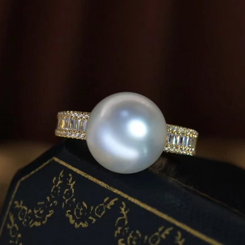 18k金锆石10-11mm淡水珍珠戒指配件时尚简洁大方裸珠diy戒托空托 - 图0