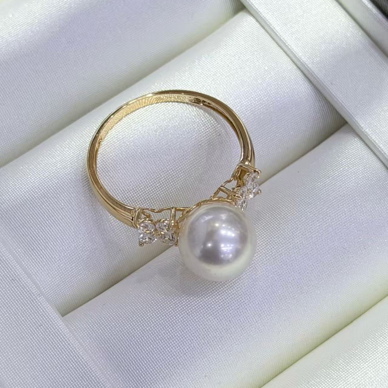 18k gold zircon 8-9mm natural pearl ring accessories light luxury butterfly style round bare beads diy ring holder empty holder