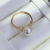 18k gold zircon 8-9mm natural pearl ring accessories light luxury butterfly style round bare beads diy ring holder empty holder