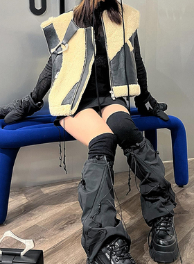 newjeans同款针织拼接抽绳机能风y2k千禧辣妹腿套袜套女