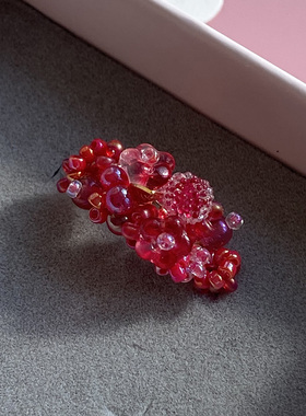茵娜 红色浆果 原创手工饰品捷克琉璃花朵水晶开口戒指 指环