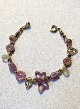 茵娜原创捷克复古紫色系蝴蝶花朵轻奢手链 小众设计饰品
