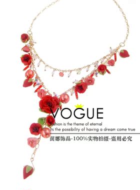 原创玫瑰花朵双层水晶珍珠