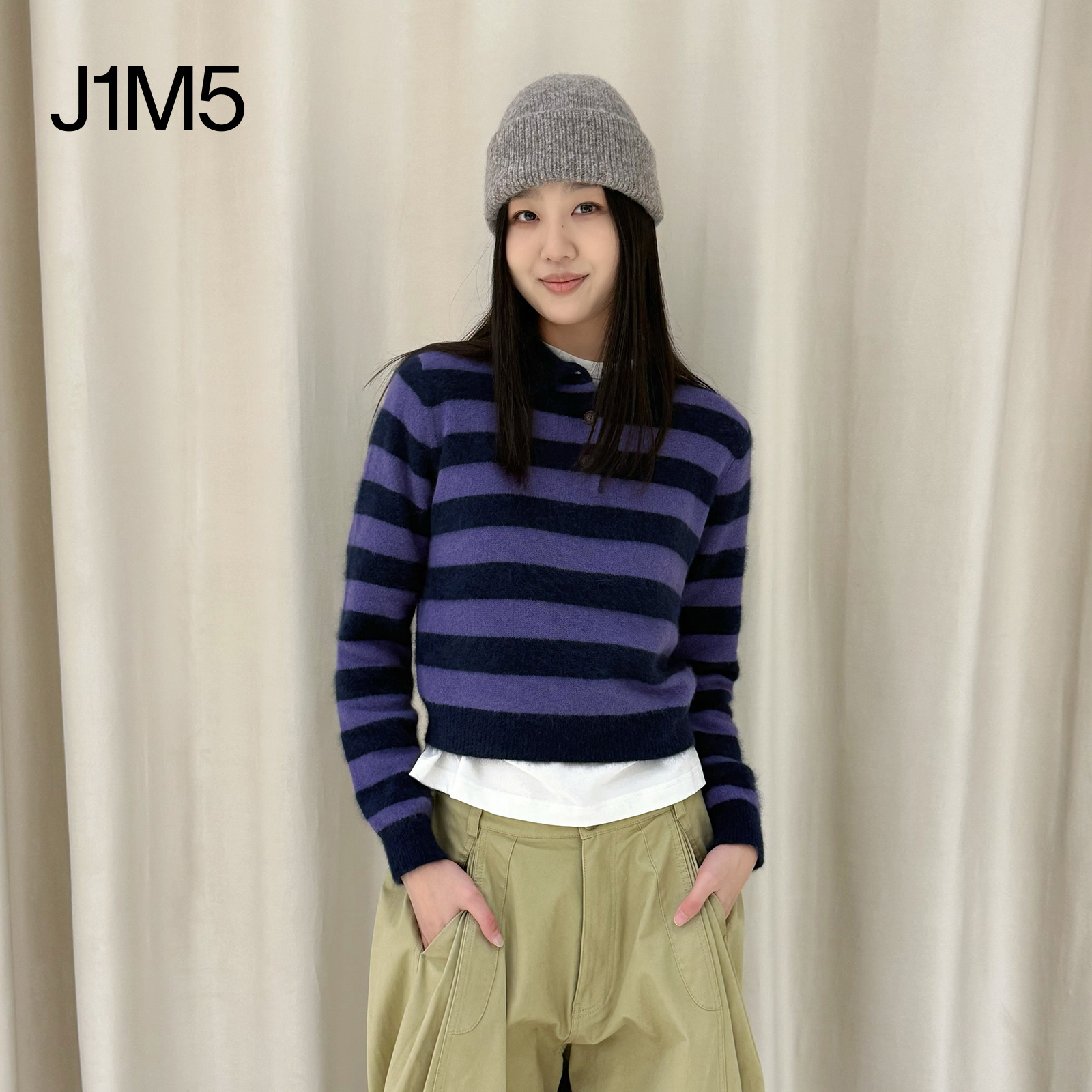 J1M5买手店 IMMI 25秋冬 条纹长毛POLO领针织上衣 设计师品牌 - 图1