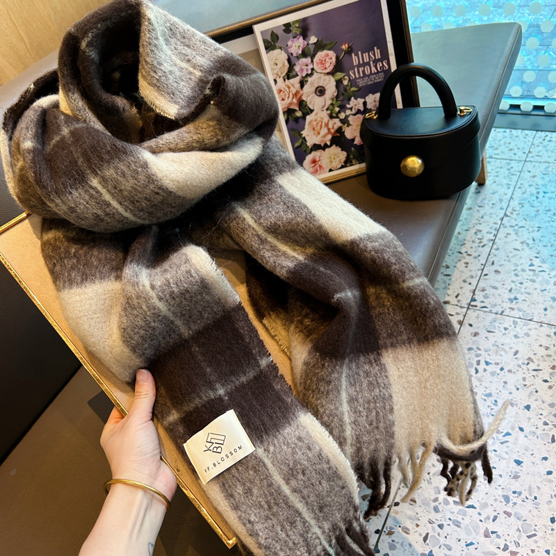 韩国百搭拼色格子仿羊绒围巾美拉德保暖披肩两用加厚长款围脖冬季,淘宝优惠券,粉丝福利购,淘宝优惠卷