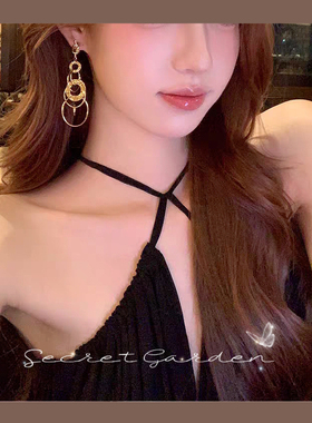 霍普金斯。高级感复古港风金色耳圈流苏耳环圆脸夸张圆圈长款耳饰
