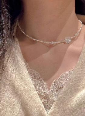 贝壳花朵珍珠项链配饰女串珠锁骨链轻奢小众高级感不掉色颈链饰品